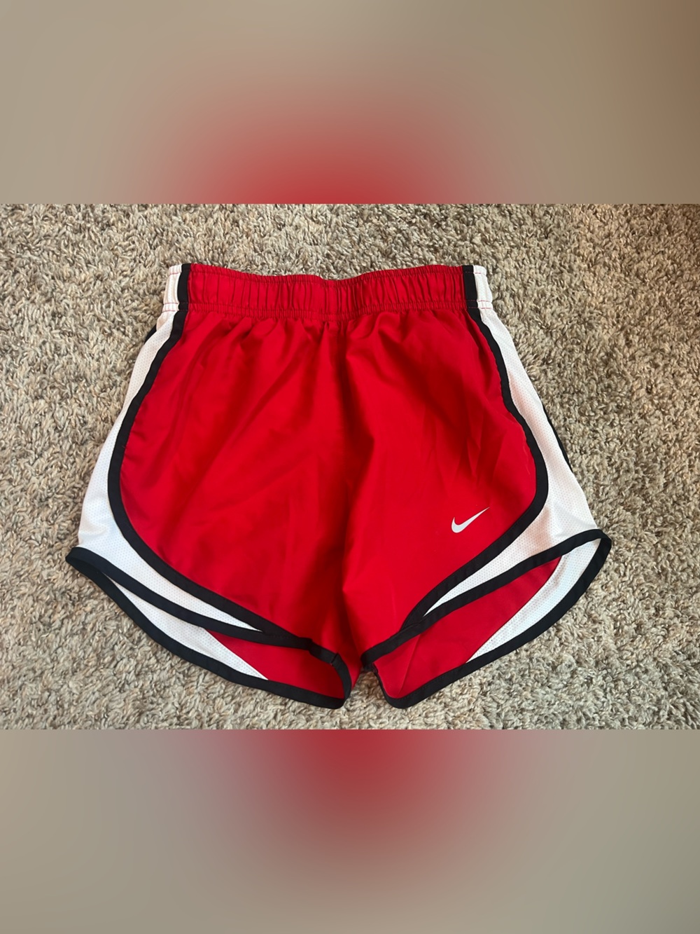 Nike Red Athletic Dri-FIT Training Shorts with White Trim